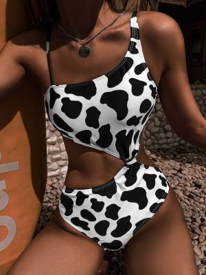 New Printed Sexy Hollow Suspender Bikini Swimsuit