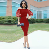 Fashionable Embroidered Puff Sleeve One-shoulder Dress