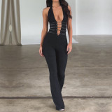 Sexy See-through Lace Lace-up Slim Fit Jumpsuit