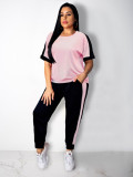 Casual Patchwork Contrast Pocket Sportswear Two-Piece Set