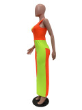 Orange Fashionable And Sexy Patchwork Sleeveless Bodycon Dress