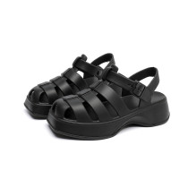 Black Stylish Thick Sole Heightening Beach Shoes
