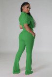 Green Red Fashionable Casual Zipper Top And Flared Pants Two-Piece Set