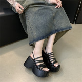 Black Stylish Thin Strap Platform High Heel Open Toe Sandals