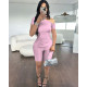 Rose Red Fashionable Slanted Shoulder Short Sleeve Solid Color Casual Shorts Two Pieces