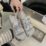 Silver Stylish Thin Strap Platform High Heel Open Toe Sandals