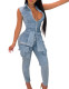 Blue Fashion Zipper Lapel Women's Denim Jumpsuit