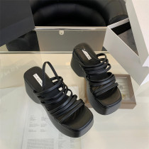 Black Stylish Thin Strap Platform High Heel Open Toe Sandals