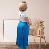 Blue Comfortable And Loose Mid-High Waist Pleated Skirt