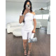 White Fashionable Slanted Shoulder Short Sleeve Solid Color Casual Shorts Two Pieces