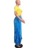 Blue Comfortable And Loose Mid-High Waist Pleated Skirt