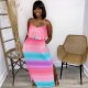 Pink Gradient Ruffled Slit Suspender Loose Dress