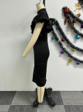 Black Solid Color Stretch Sleeveless Body-Hugging Hip Dress