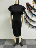 Black Solid Color Stretch Sleeveless Body-Hugging Hip Dress
