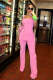 Pink Backless Bandeau With Zippered Pockets And Stretch Trousers Two-Piece Set