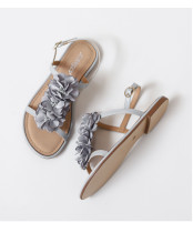 Grey Stylish Floral Style Bohemian Flat Beach Sandals