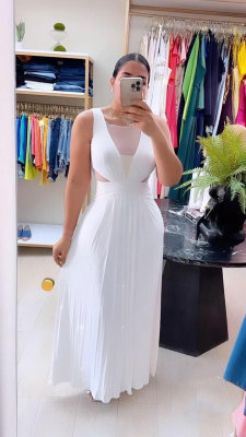 White Sexy See-Through Backless Pleated Stretch Dress