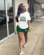 White Casual Crew Neck Printed Short-Sleeved Two-Piece Set