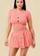 Pink Sexy Hollow Button Knitted Short-Sleeved Two-Piece Set