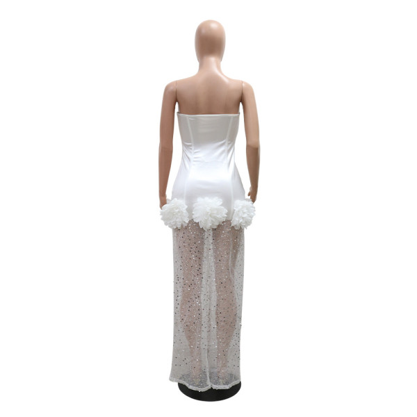 Mesh Silver Strap Tube Top Dress Backless Hip Dress main image 0