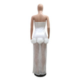 White Sexy Tube Top Spliced ​​Mesh Skirt Dress