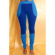 Blue Contrast Color Splicing Zipper Casual Slit Pleated Stacked Pants