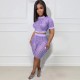 Purple Fashion Trend Mesh Print Short Sleeve Sexy Two-piece Set