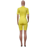 Yellow Blue Zip-Panel Skinny Casual Jumpsuit