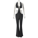 Sexy Sleeveless Lace-up Backless Slightly Flared Wide-leg Jumpsuit