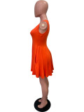 Orange Crew Neck Sleeveless Pocket Mini Dress