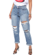 Light Blue Fashionable And Versatile Casual Ripped Straight Trousers