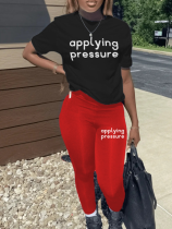 Red O-Neck Printed Personalized Casual Two-Piece Set
