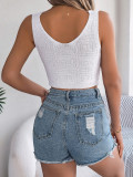 White Knotted Navel-Baring Knitted Holiday Top