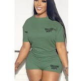 Army Green Fashion Casual Sports Letter Two-piece Set
