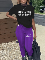 Purple O-Neck Printed Personalized Casual Two-Piece Set