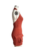 Red Fashionable Super Stretchy Halterneck Backless Jumpsuit