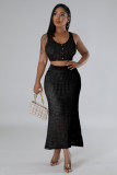 Black Sexy Tassel Fishnet Knitted Casual Two-piece Set