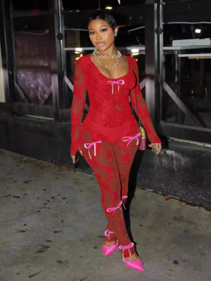 Red Sexy Lace Jumpsuit With Personalized Ribbons