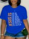 Blue Letter Print O-Neck T-Shirt