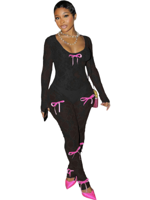 Black Sexy Lace Jumpsuit With Personalized Ribbons