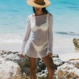 White Sexy Knitted Backless Beach Vacation Dress