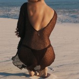 Black Sexy Knitted Backless Beach Vacation Dress