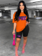 Orange Stylish Contrasting Sports Crew Neck Printed Two-Piece Set