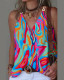 Sexy Simple V-neck Metal Button Printed Vest Top