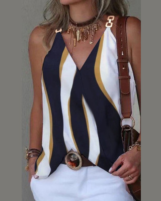 Sexy Simple V-neck Metal Button Printed Vest Top
