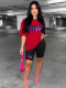 Red Stylish Contrasting Sports Crew Neck Printed Two-Piece Set