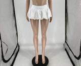 White Elastic Waist Bubble Mini Skirt