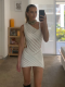 White Sexy Sloping Shoulder Hollow See-through Knitted Dress