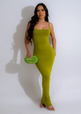 Green Sexy Suspender Backless Dress