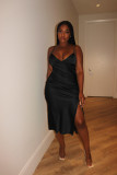 Black Fashionable Suspender Slit Dress